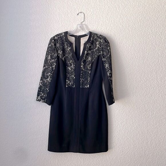 𝅺Eliza J Black Lace Split Neck Formal Dress Size 4 - Picture 1 of 7